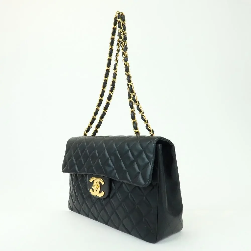 Chanel Jumbo Matelasse 34 Lambskin Leather Flap Bag Black